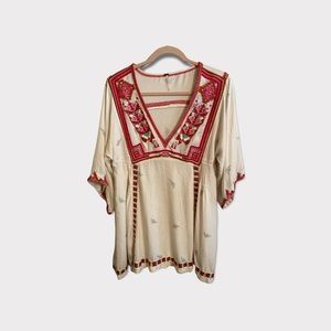 Free People embroidered ivory tunic.